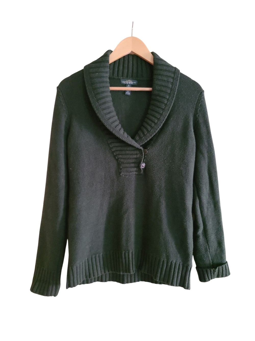 Lauren Ralph Lauren Women’s Dark Forest Green Shawl Collar Pullover Sweater